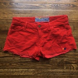 Aviator Nation red corduroy shorts